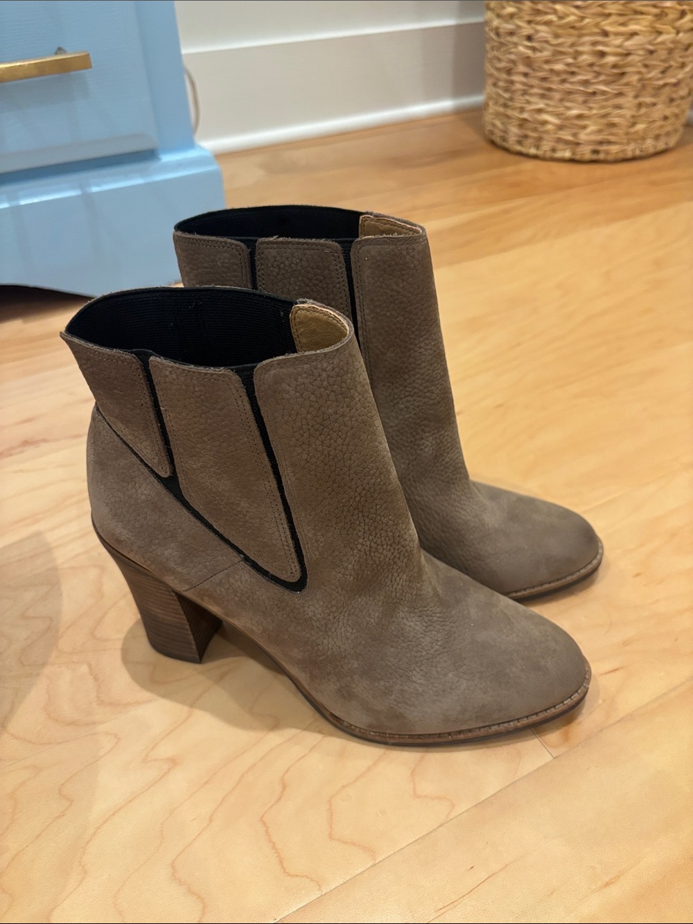 Taupe Suede High Heel Ankle Boots - Women